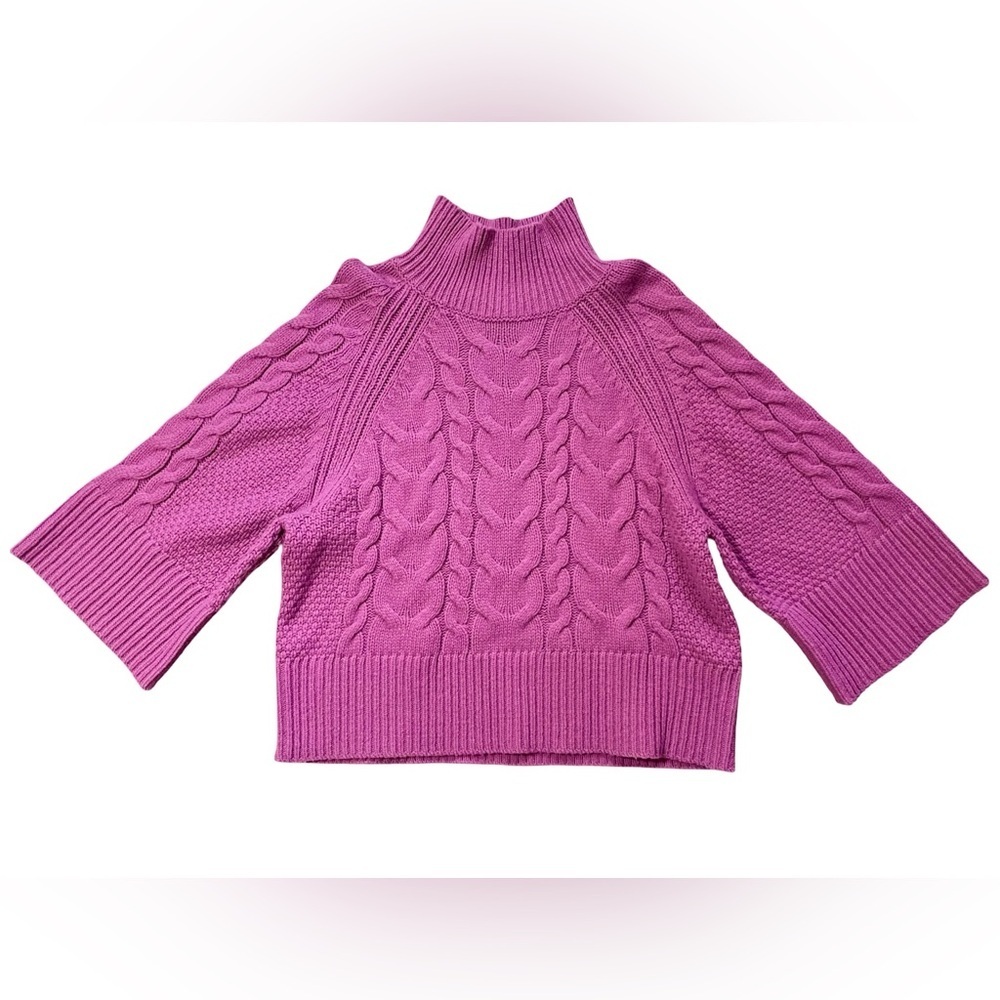 NWT Banana Republic Purple Cable Knit Wool Blend Mock Neck Sweater - Picture 5 of 5